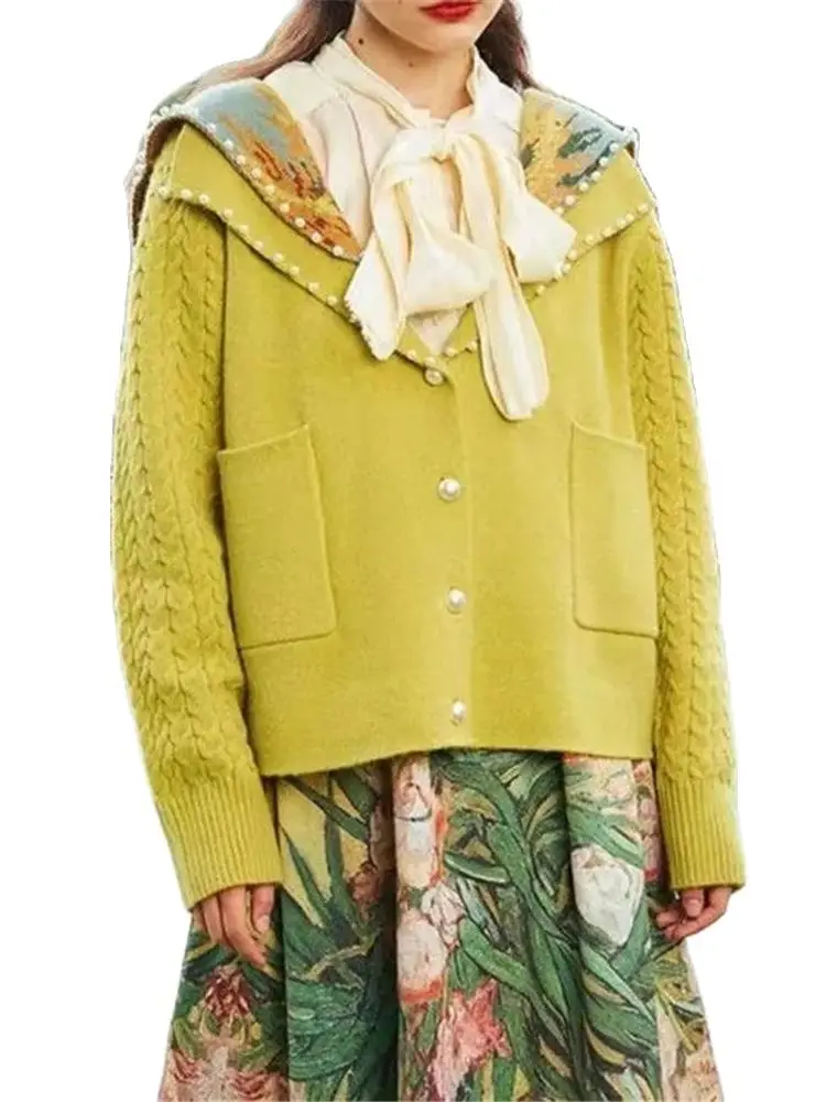 TrendVan Gogh Series New Design Sense Retro Style Studded Sweater For Women Wearing Loose Oil Painting