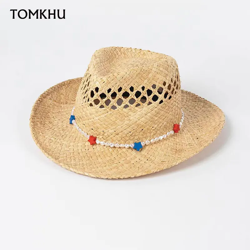 New Trend Straw Fedora Hats For Women Men Desert Cowboy Caps Chain Raffia  Woven Sun Hat Summer Holiday Panama Jazz Hat Designer