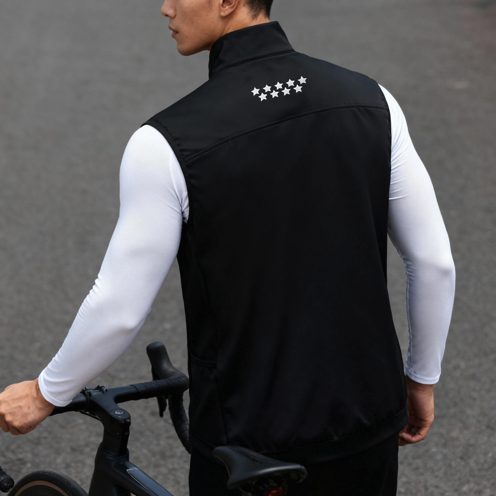 WOSAWE 남성용 3+2 포켓 방풍 경량 속건 사이클링 슬리브리스 재킷 MTB 자전거 저지 의류 반사 조끼