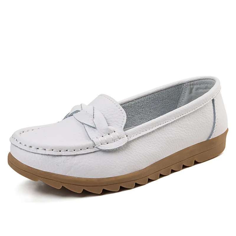 Women Shoes Comfortable Soft Non-Slip Sole Solid PU Leather Flats Hollow