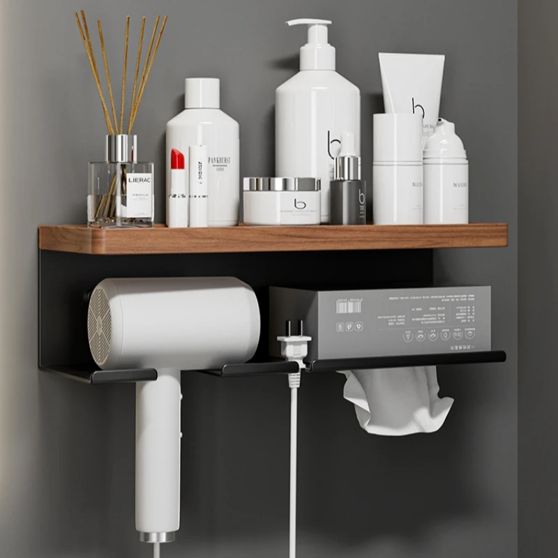 bathroom holder set，bathroom shelves set， shower organizer shelf，wood wall bath shelf，Hair dryer holder， Corner Shelf Washroom 6
