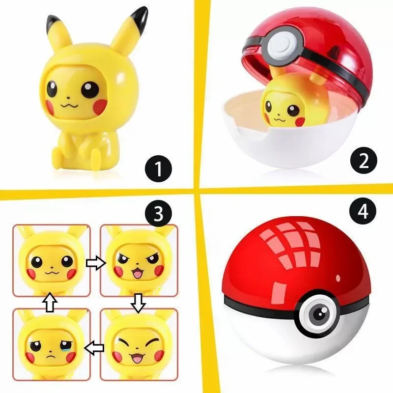 

New Pokemon Face Changing Doll Action Figures Pikachu Charmander Deformation Elf Ball Capsule Cartoon Model Children Gift Toys