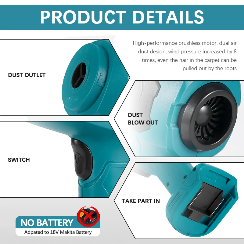 Electric Goddess XCQ002 Brushless Vacuum Cleaner 180ml Car Cleaning Vacuum Cleaner Household Appliance for 18V Makita Battery 6