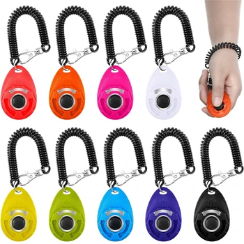 Dog Training Clicker Pet Trainer Easy To Use for Cat Puppy Birds Horses Aid Adjustable Wrist Strap Sound Key Chain