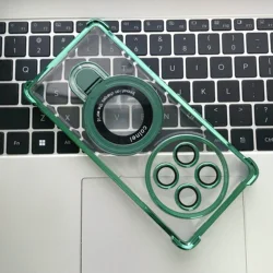 Luxury Magnetic Holder Shockproof Phone Case - Transparent Soft Silicone with Plating and Airbag Protection for Honor Magic 7 Lite (Green)
