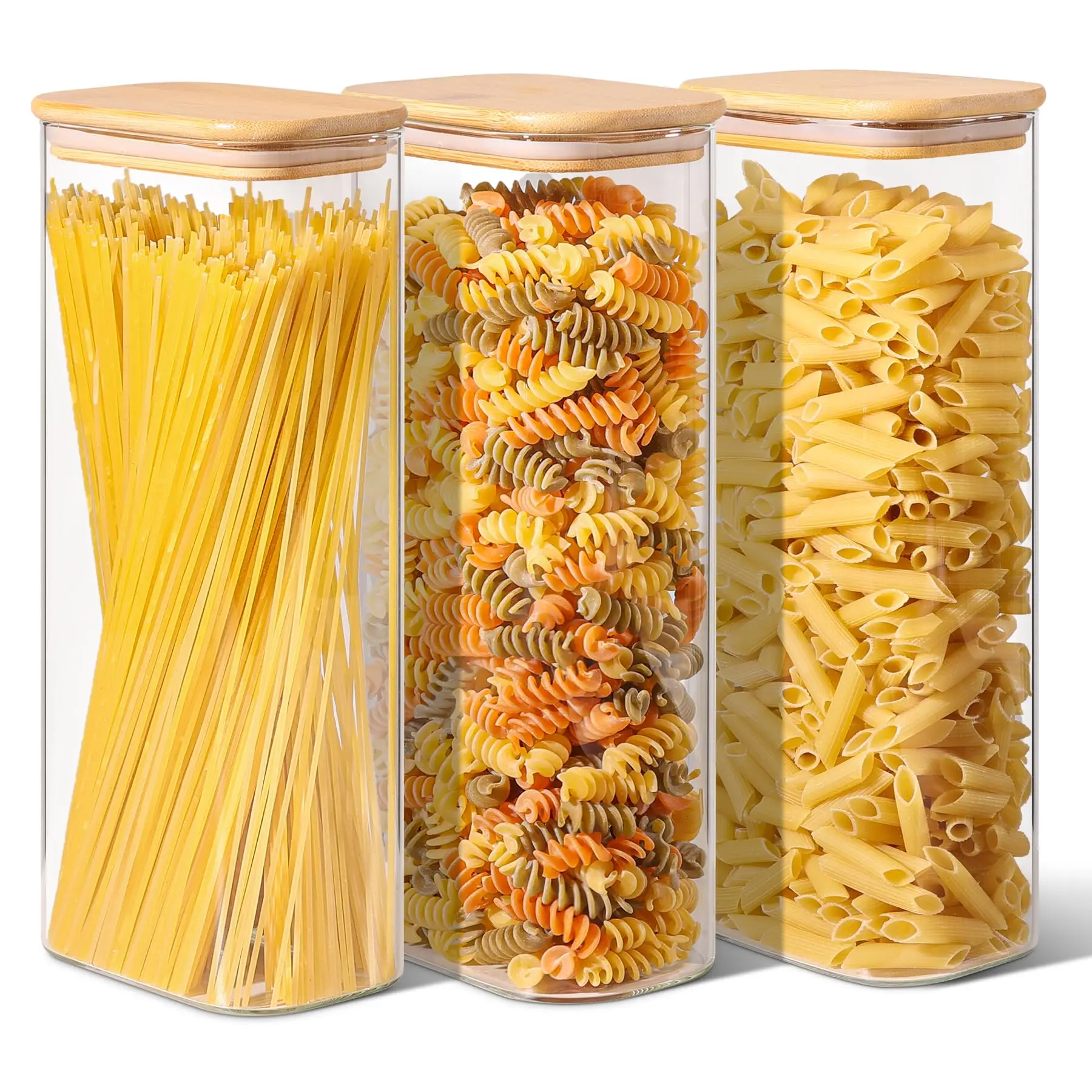 Rectangle Clear Storage Jars with Bamboo Lids For Sugar Coffee  Pantry Organizer Container for Pasta Tea Candy Nuts 6