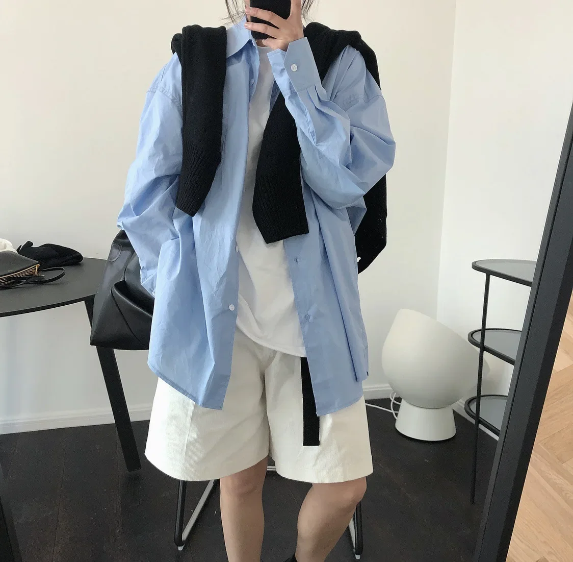 Shirt New Korean Version Of The Lazy Style Silhouette Lapel Shirt Loose Casual Comfortable Skin-Friendly Tops imak uc 2 series skin feel soft tpu case for oppo reno4 pro overseas 4g version blue