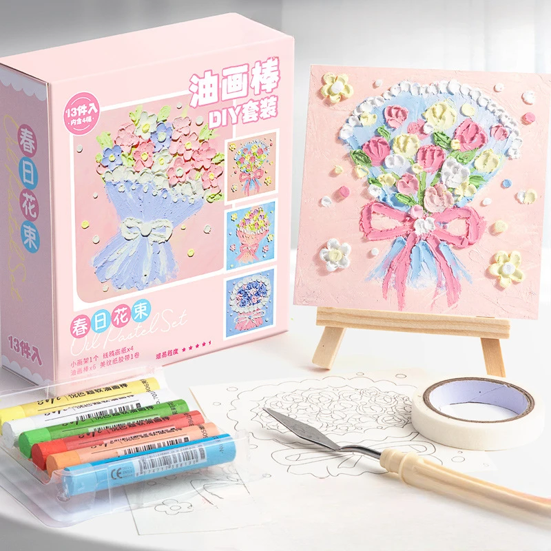 

13 Piece for Beginner Super Soft Oil Painting Stick DIY Exquisite Gift Box Set Painting Paper Scraper Tool Frame Art Supplies