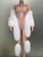 Luxury Diamonds Sexy See Through Sleeveless Sheath Bodysuit Evening Party Performance Costume Nightclub Singer Dancer Stage Wear - Image 2