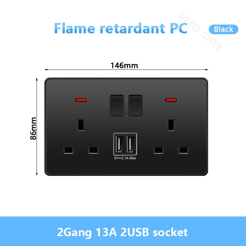 2Gang 13A 2USB