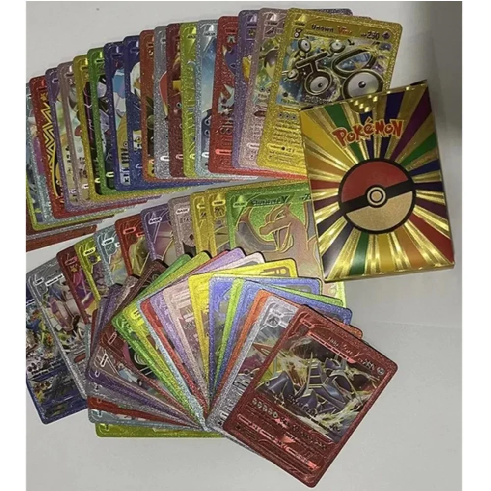 Pokemon Cards 55Pcs Pikachu Gold Silver Black Vmax GX Vstar English Spanish French German Collection Battle Toys Gifts