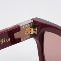 Lunettes de soleil vintage de luxe pour femmes, monture épaisse rouge foncé avec détails en métal doré, lunettes de soleil de haute qualité pour homme avec étui 4