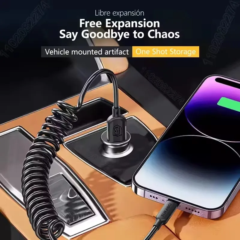 스프링 와이어 탄력성 USB A 충전 케이블 Apple iPhone 27W 데이터 라인 14 13 12 Pro XS Max Plus 고속 충전 전화 액세서리