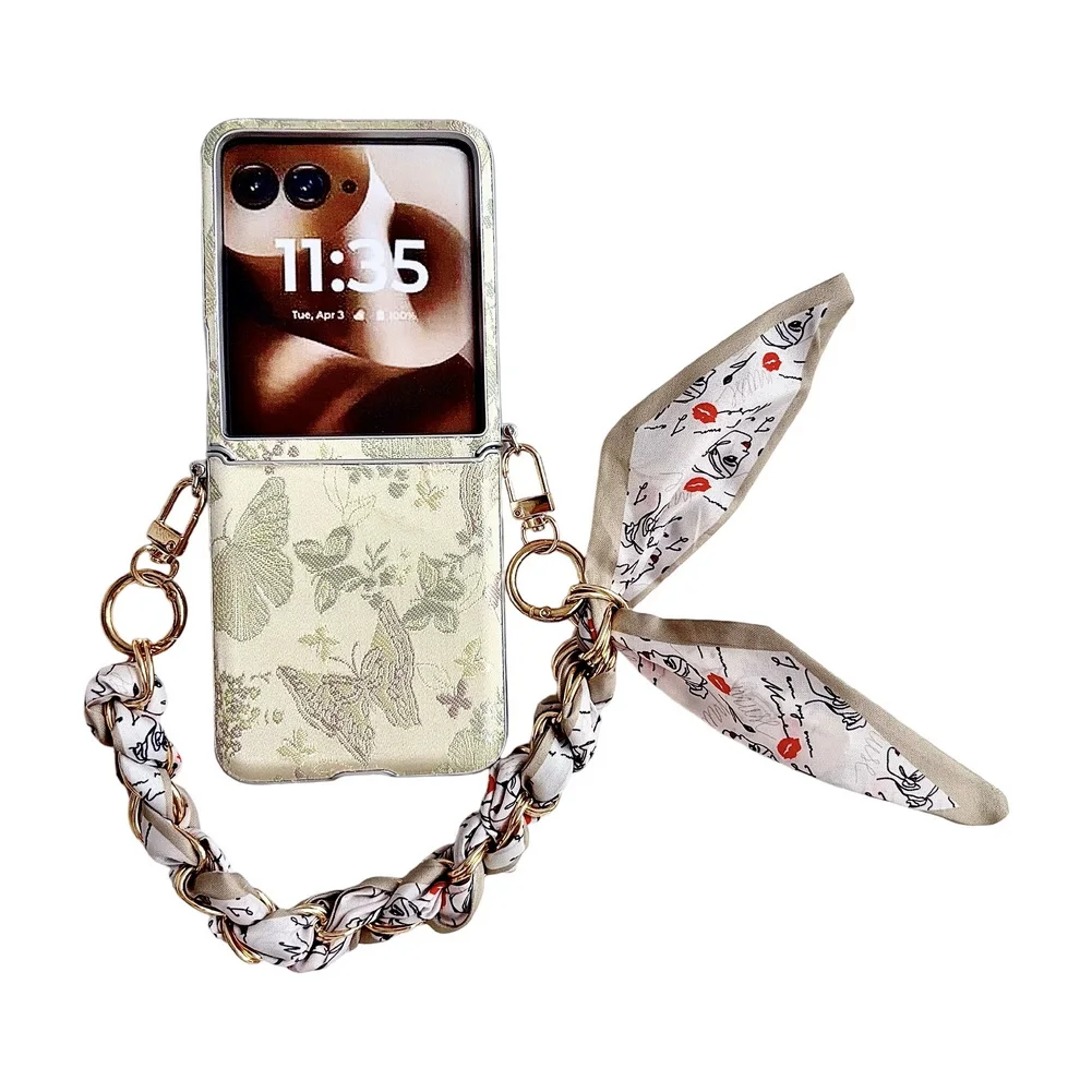 Elegant Embroidered Butterfly Phone Case with Silver-Edged Side Buckle
