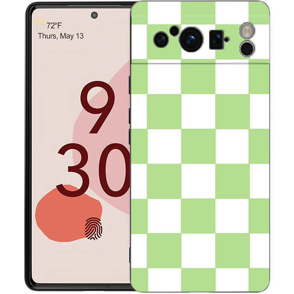 Vintage Chessboard Grid Design Shockproof Phone Case - Soft Black TPU Cover