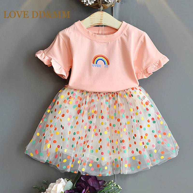 Kids Clothing Set Girls Clothing Set Girls Printed Rainbow Short-Sleeved T-Shirts And Skirts Suit 2pcs