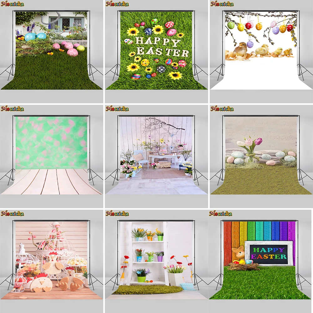 

Mocsicka Spring Easter Backdrop Rabbit Easter Eggs Flower Wreath Newborn Baby Sunny Party Portrait Photography Background
