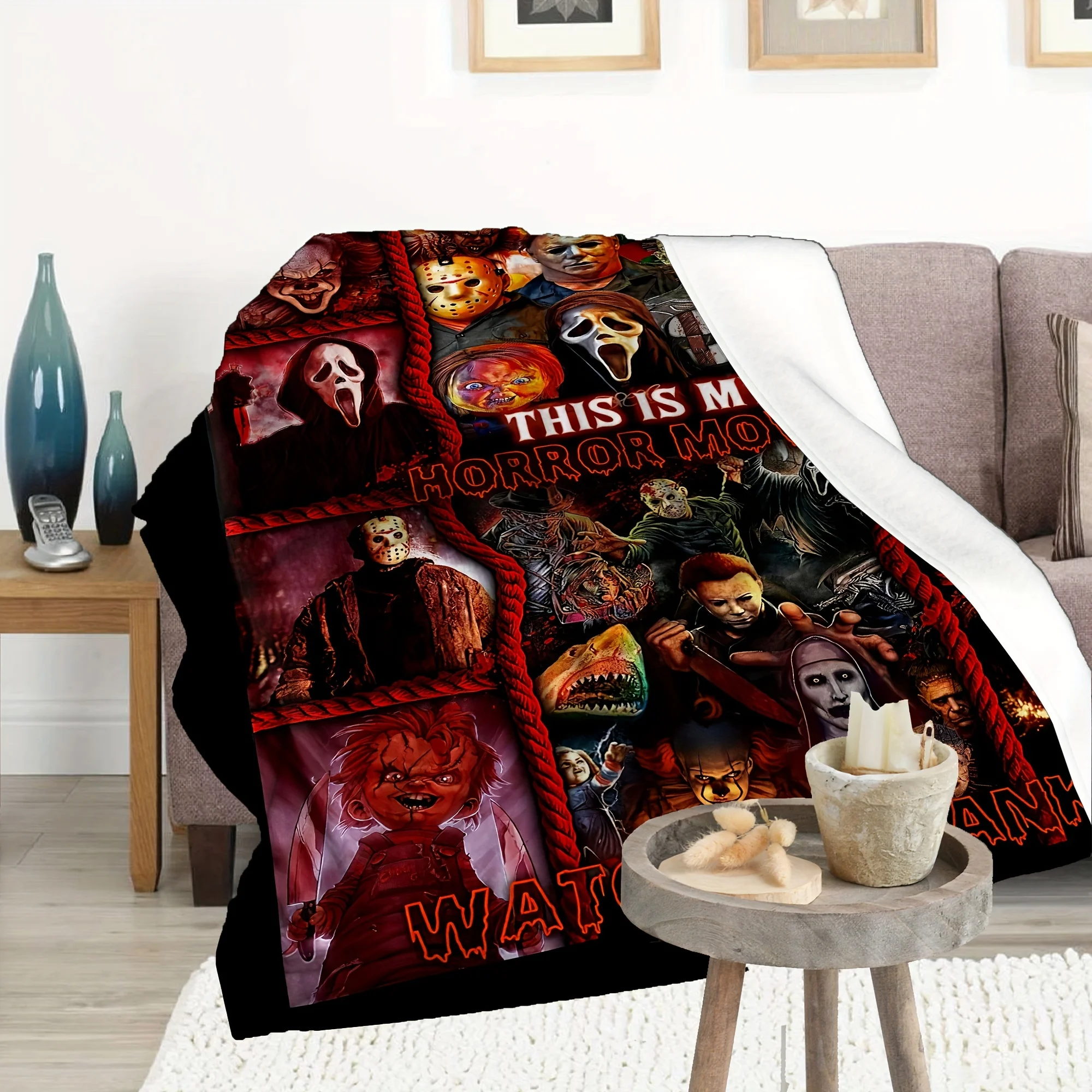 Halloween Blanket,Horror Movie Halloween Character Blanket,Halloween Blanket - Suitable for sofa, bed, travel, camping, living r 2