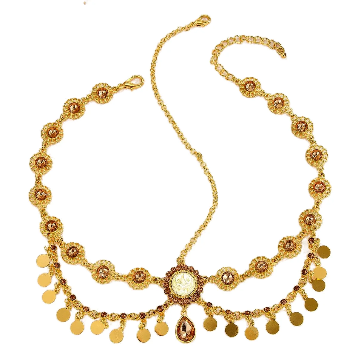 تاج الجبين الملكي بحجر كريستالي وعملات ذهبية