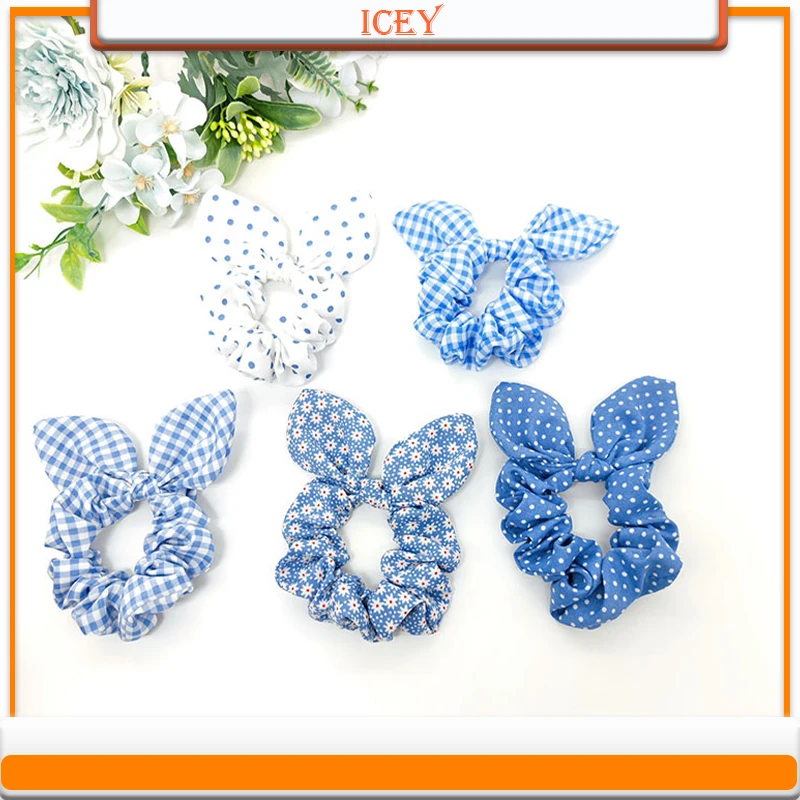 1pc bunny ears headbands large intestine hair tie Headwear Plaid Dots Scrunchie Floral Fat Sausage Rings Hair Accessories Set 50 50cm satin silk scarf fashion women neck scarf print square flight attendants handkerchief rings lady hair scarf