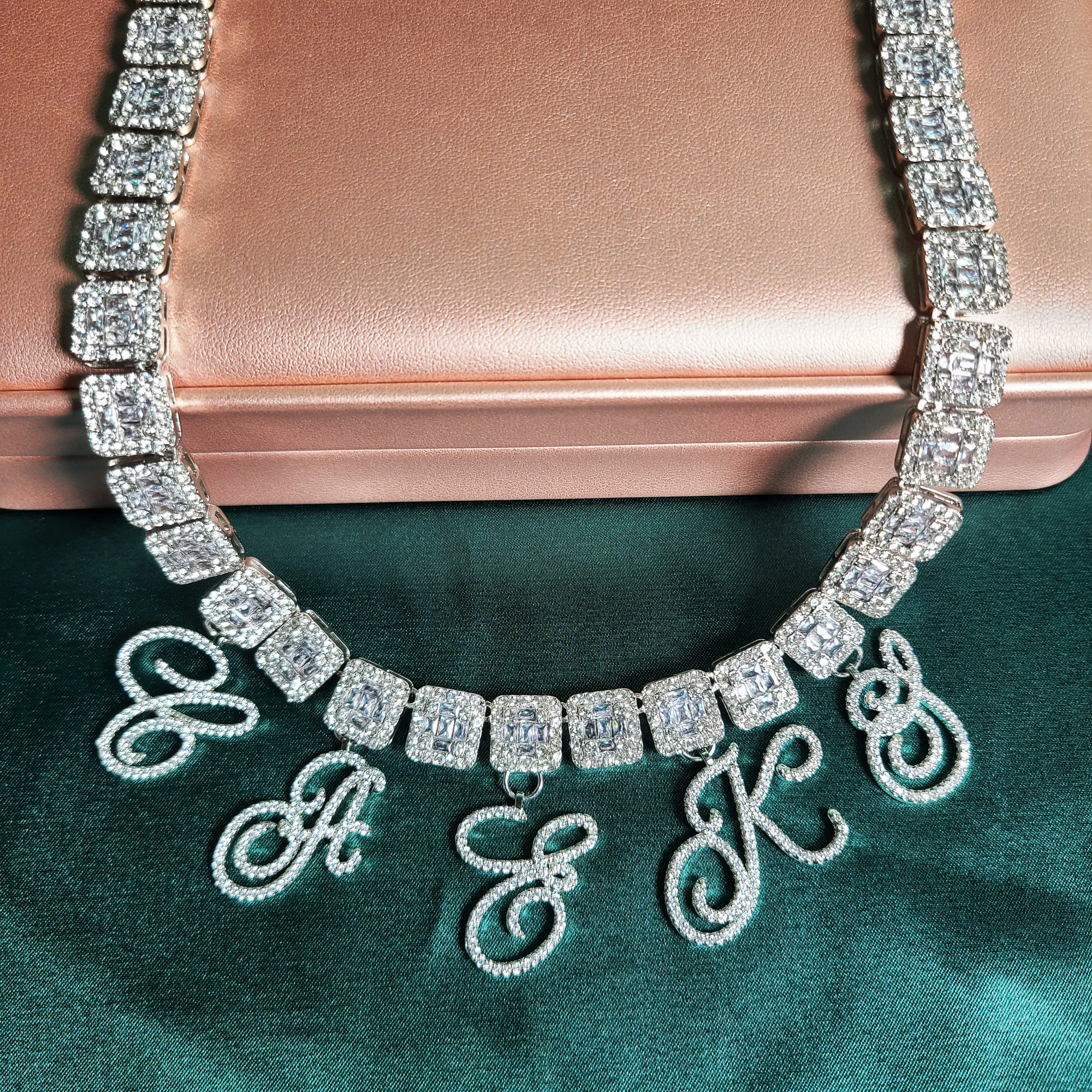 Icy Script Letters Choker, Custom Name Necklace, Personalized Spaced Letters Necklace, Bling Prom Jewelry, Gifts for Her