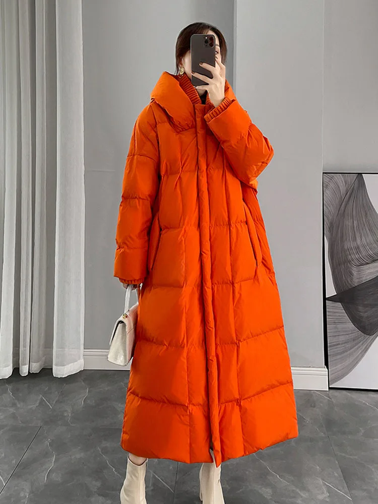 2023WomensWinterLooseHoodedJacketsFemaleLongThickenWarmDownOuterwearLadiesWhite