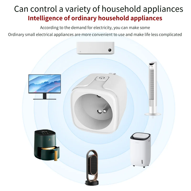 Tuya Smart Plug WiFi & Bluetooth FR مقبس 16A مع مر...