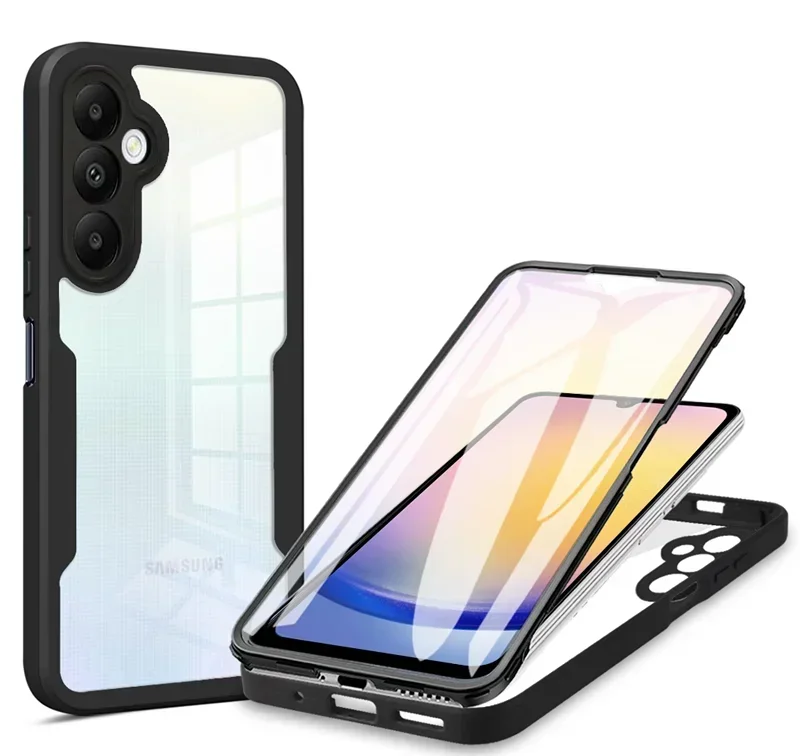 360'lü Tam Vücut Ekran Şeffaf Telefon Kılıfı için Samsung Galaxy S25FE A57/37/27/17/07 A56/36/26/16/06 A55/35/25/15/05S Arka Kapak