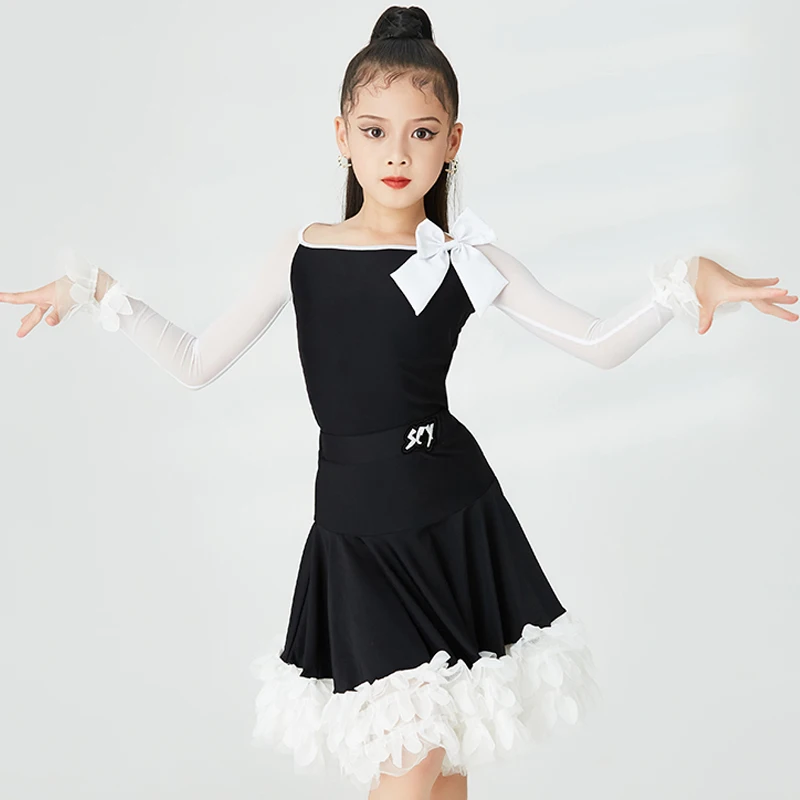 

Женский костюм для латиноамериканских танцев, платье с цветочной юбкой и длинными рукавами, платье для соревнований по танцу бала, модель DNV17160 на осень и зиму