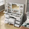 Makeup Vanity with Mirror and 10 LED Lights,9 Drawers Makeup Table with 4 Shelves,Fold-up Panel,Vanity Set 3 Lighting Modes 3