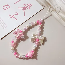 Pink Beaded Versatile Phone and Camera Strap (WhitePink Bow)