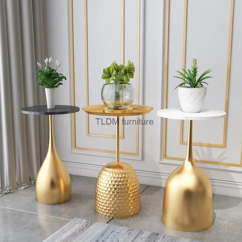 Luxury Creative Small Coffee Table Living Room Sofa Round Table Side Bedside Marble Corner Nano Gold