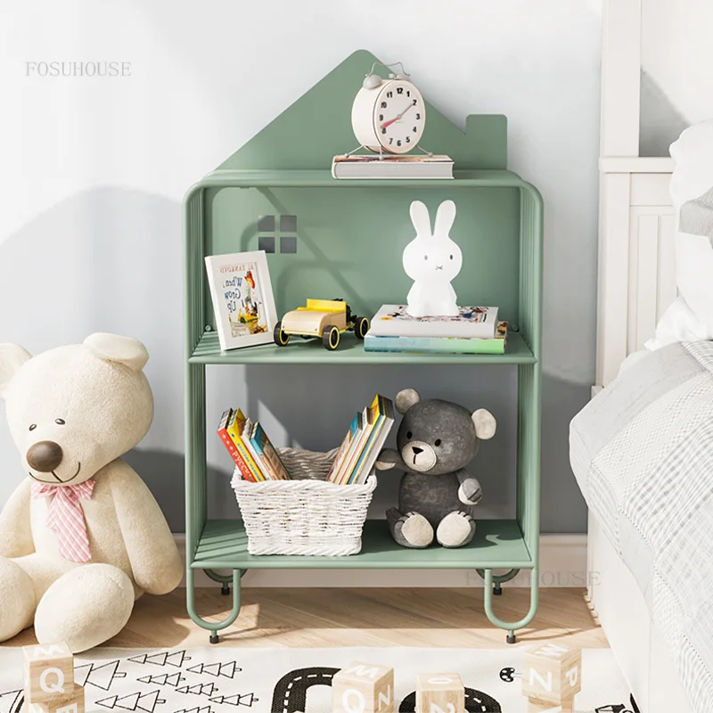 Modern Minimalist Nightstands Wrought Iron Bedroom furniture Creative Bedside Table Light Luxury Home Floor Storage Bookshelf