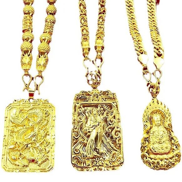 24 K Gold Necklace Men Dragon Guan Gong Pendant 9999 Real Gold Necklace