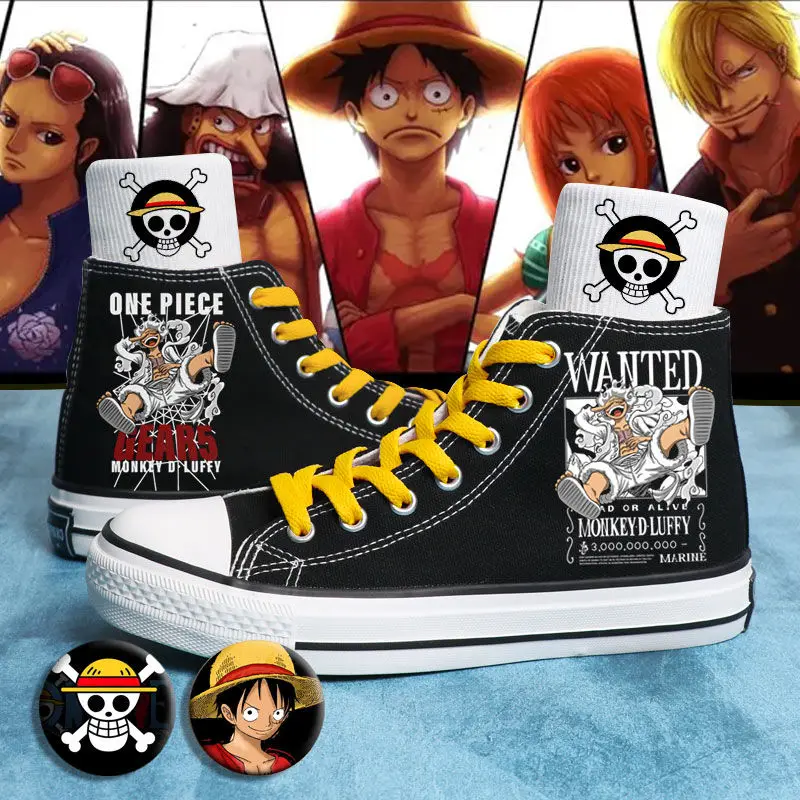 thumbnail image 1 of Nuevas zapatillas de lona de caña alta con dibujos animados de One Piece Anime Luffy Sabo Ace, zapatillas versátiles, regalos para vacaciones, 1 of 4