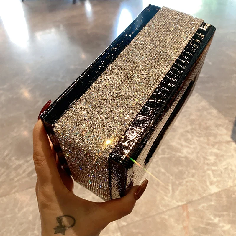 Luxury Rhinestone Tissue Box Desktop Napkin Holder Storage Container Kitchen Bathroom Tissue Boxes Rectangle Paper Towel Holder 3