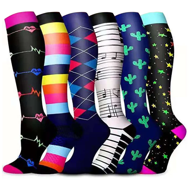 Men and Women Long Tube Compression Stockings Pressure Nursing Socks For Diabetes Varicose Veins Outdoor Sports Running Socks 6 pairs-NS018