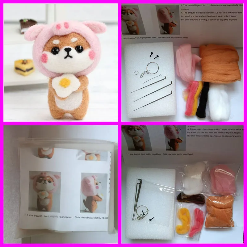 Shiba Inu needle felted wool kit merino wool to felting fiber for felting,felt for needle felting,fiber felt felting set