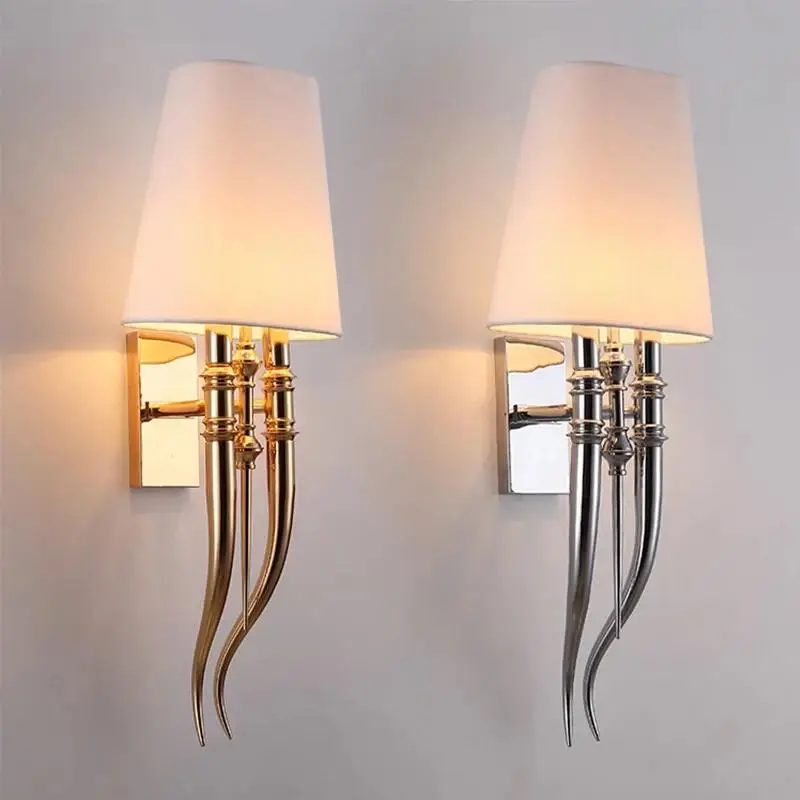 

Creative Metal Wall lamp White Cloth lampshade Modern Dining Living room bedroom hotels wall sconce AC85-265V Lighting fixtures