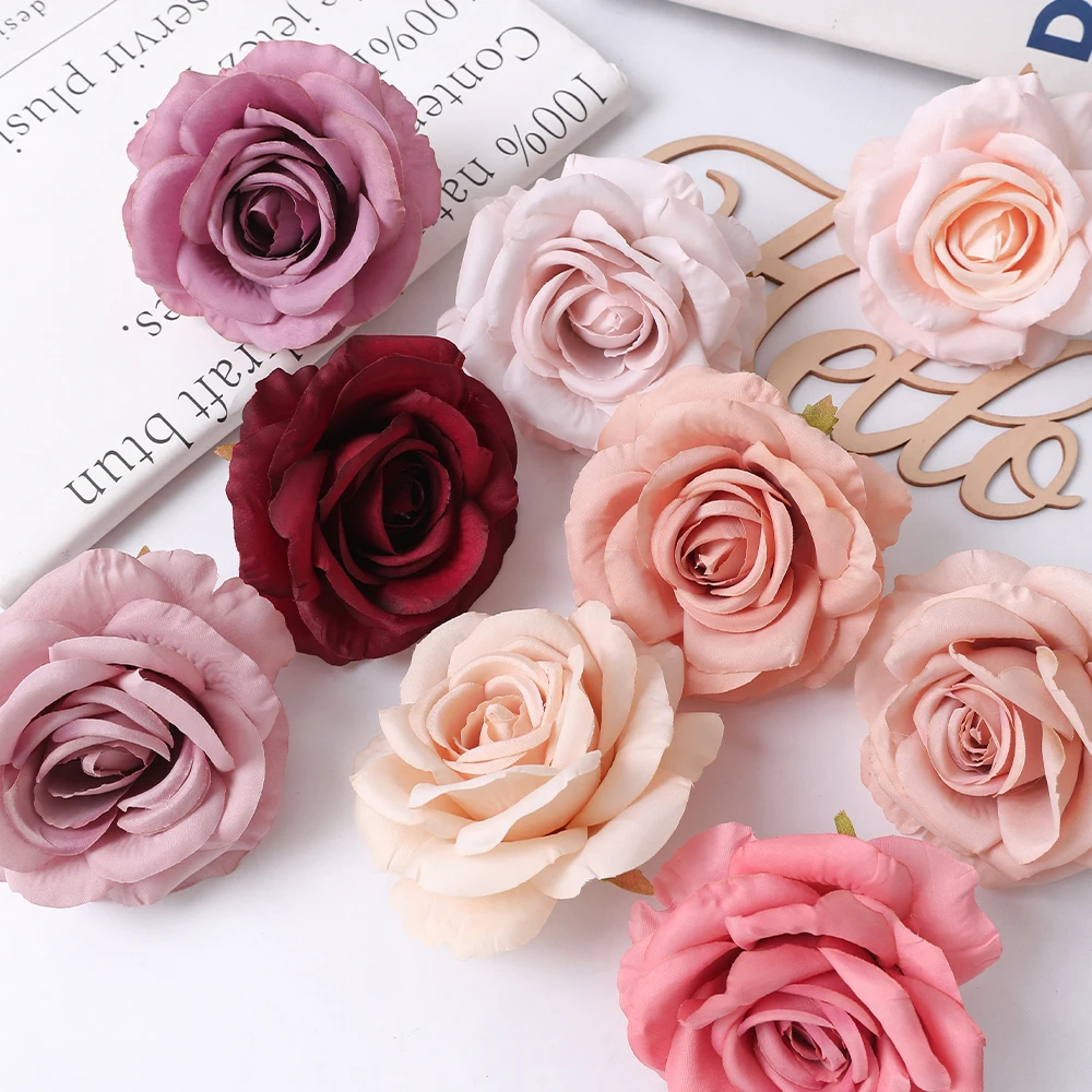 2/5Pcs 10cm Künstliche Rose Seide Blume Köpfe Simulierte Blume Hause Raum Dekoration Hochzeit Dekoration DIY Kranz zubehör – Detail 3