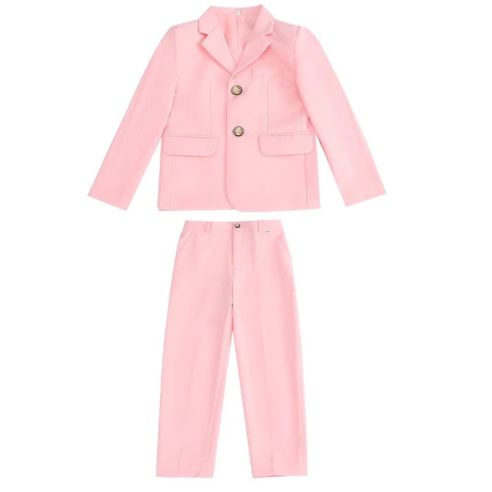 Abito rosa per ragazze moda tacca bavero monopetto Blazer Casual formale matrimonio fiore ragazze 2 pezzi vestiti per bambini sottili