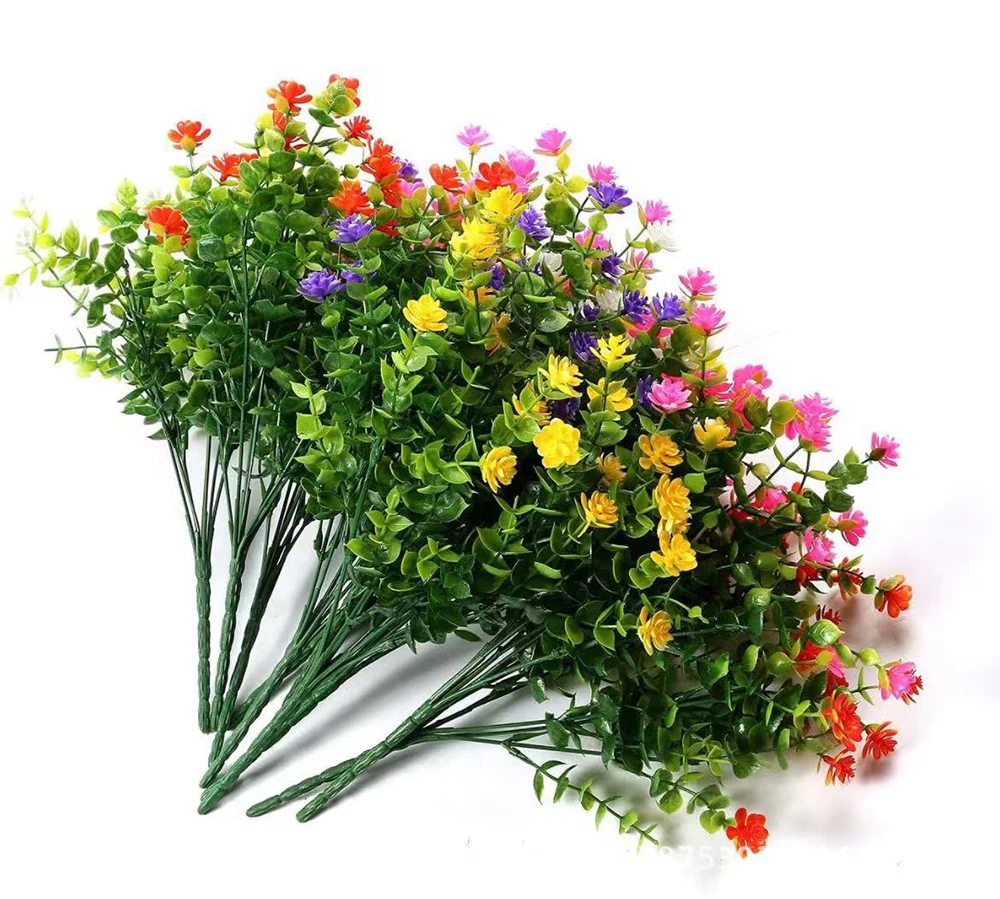 1 Bündel UV-beständige künstliche Blumen für den Außenbereich, grüne Sträucher, Pflanzen, künstliche Blumen für Hochzeit, Garten, Küche, Büro, Dekoration