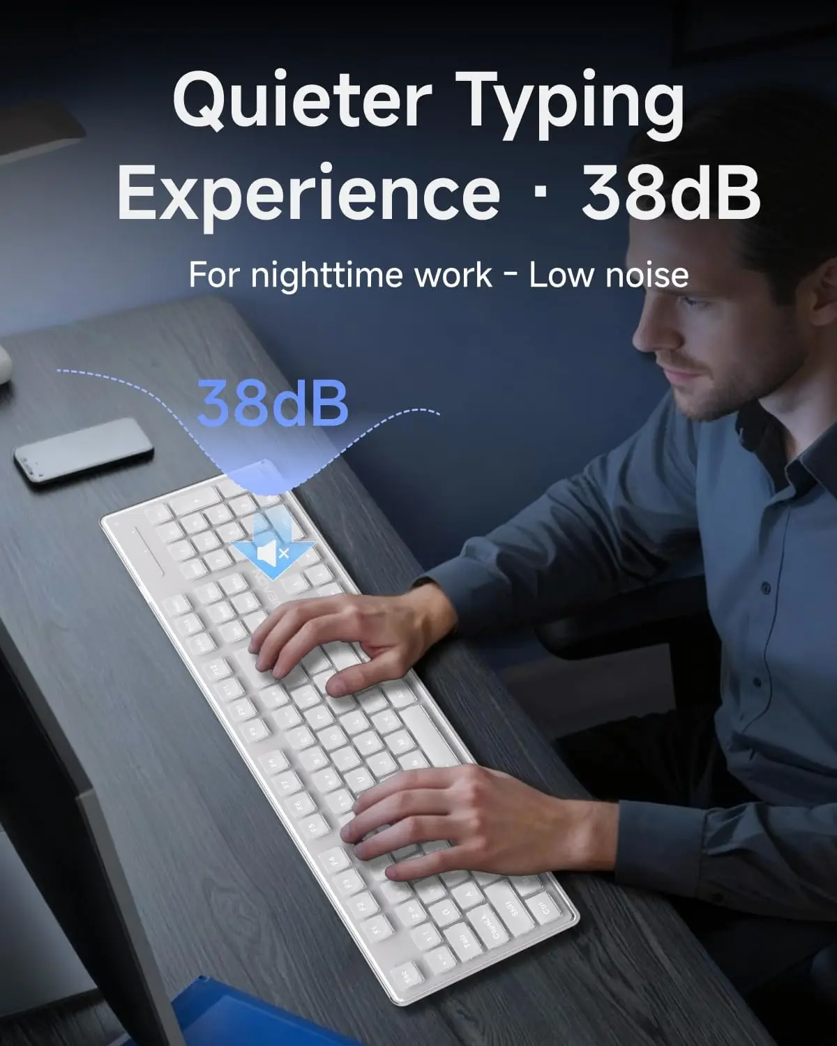 흰색 백라이트 금속 패널 푸딩 키캡이 있는 유선 USB 키보드, 윈도우 PC 노트북 게이머용 풀 사이즈 저소음 컴퓨터 키보드