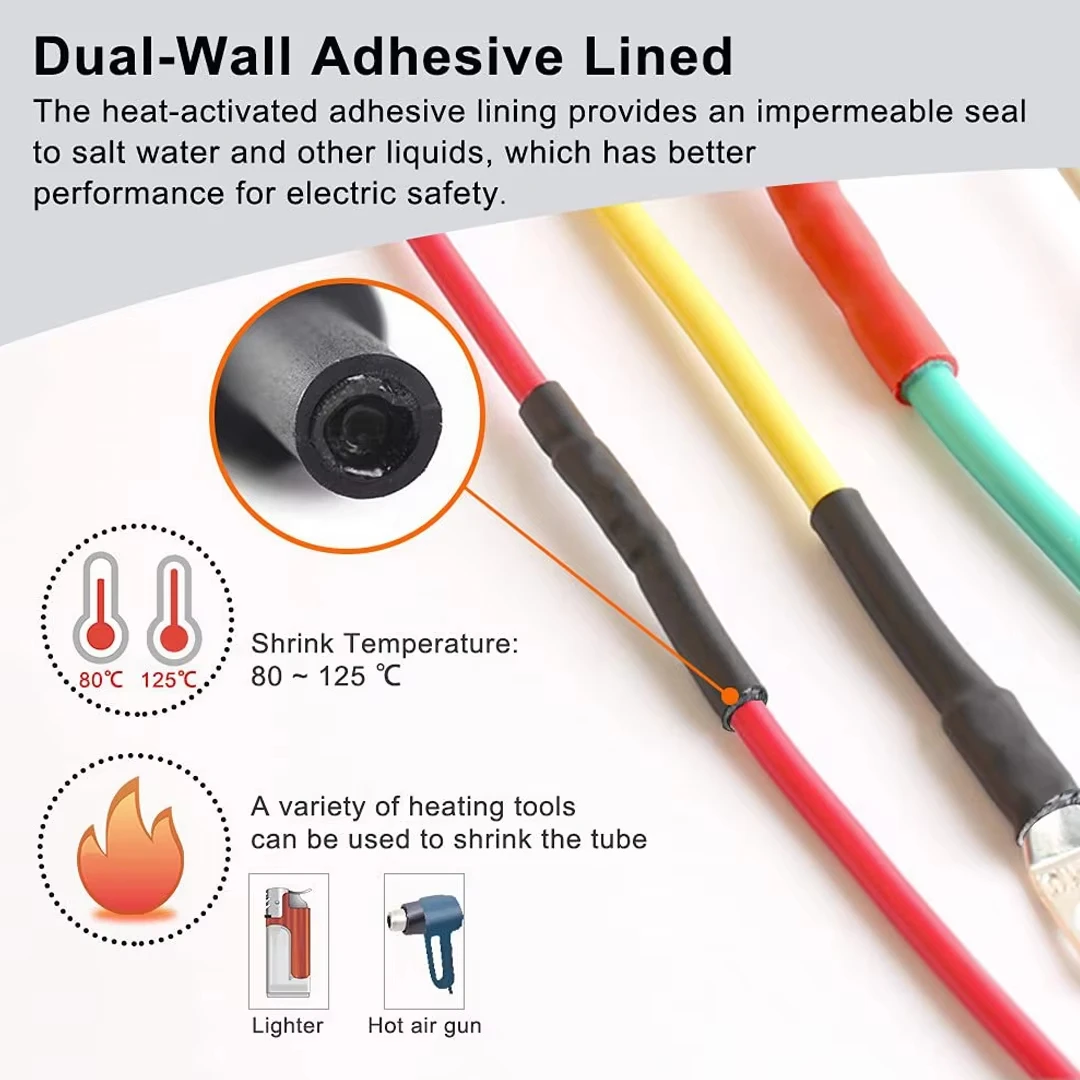 Black Heat Shrink Tube Assortment - Thermoresistant Polyolefin Tubing for Wire Insulation and Electrical Protection