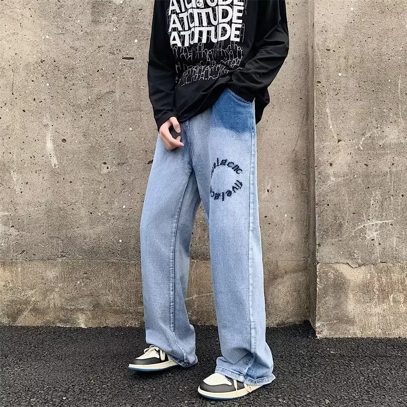 

Джинсы мужские мешковатые с буквенным принтом, повседневные Прямые брюки из денима с широкими штанинами, синие модные штаны, y2k, 2023