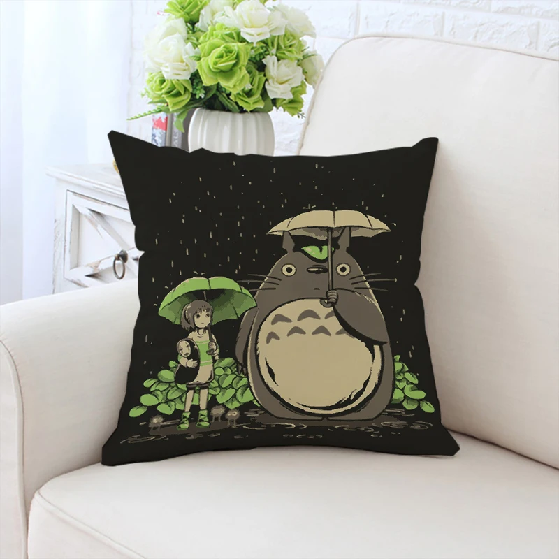 

45x45cm cute T-Totoro short plush custom pillowcase sofa cushion cover office chair waist support children's room decoration
