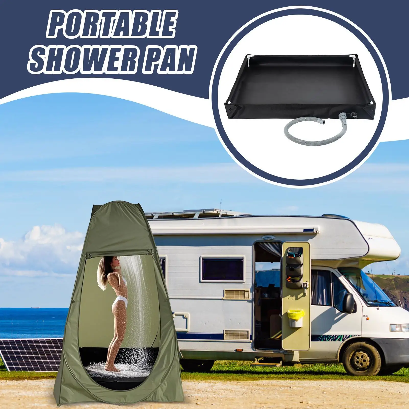 Portable Shower Pan With Drain Hose Foldable Shower Base Outdoor Tent Shower Tray For Outdoor RV Camping Shower Beach Pet Bath