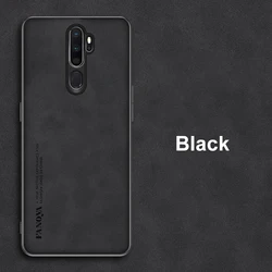 Premium PU Leather Business Matte Silicone Phone Case - Luxury Protection Cover for OPPO A5 2020 (Black)