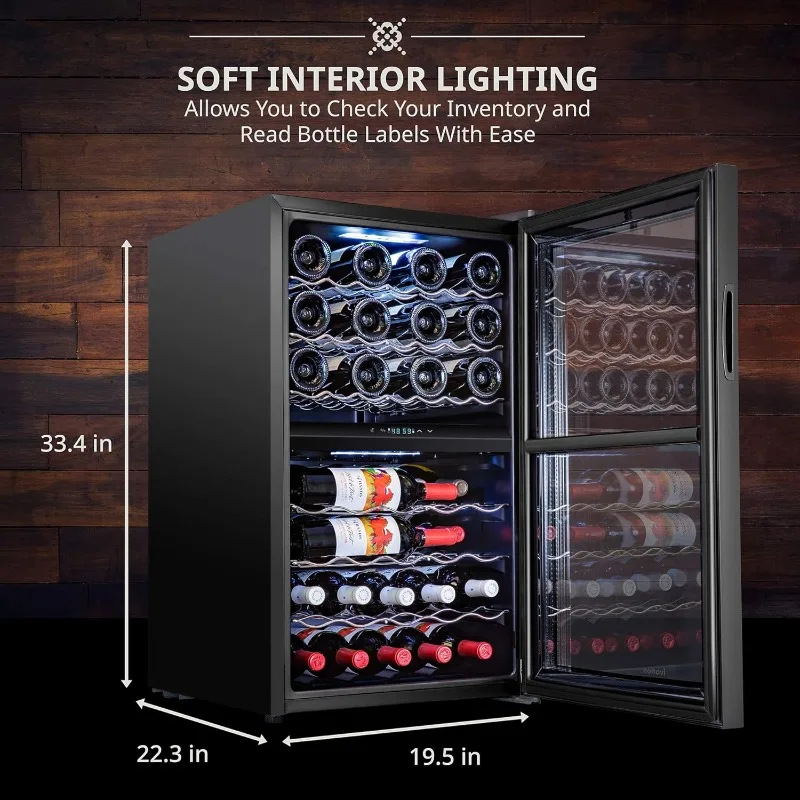 Ivation 43 Bottle Dual Zone Wine Cooler Refrigerator wLock Large Freestanding Wine Cellar For Red,White,Champagne Sparkling