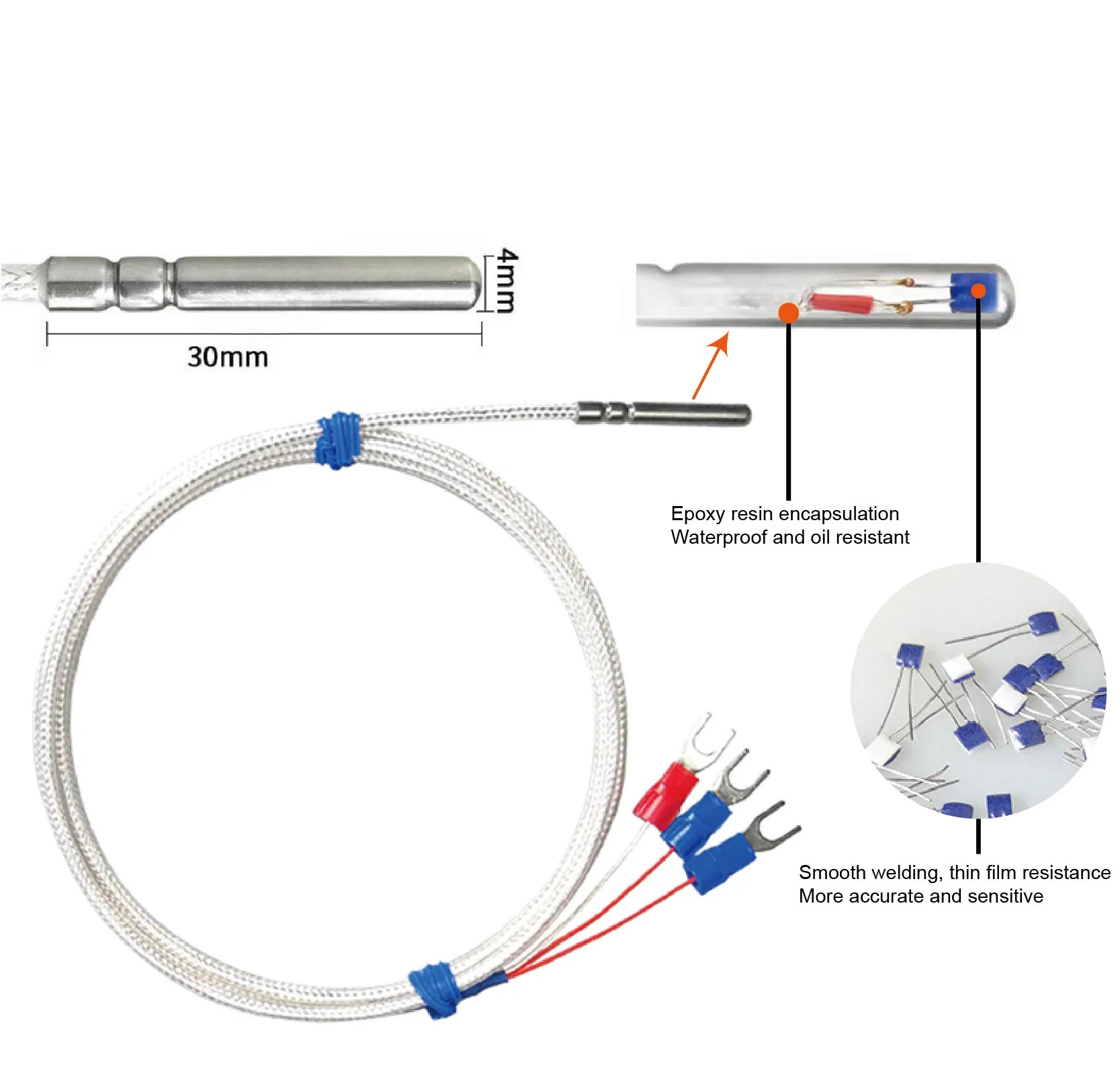 PT100 Temperature Sensor RTD Temperature Probe Waterproof Stainless Steel High P